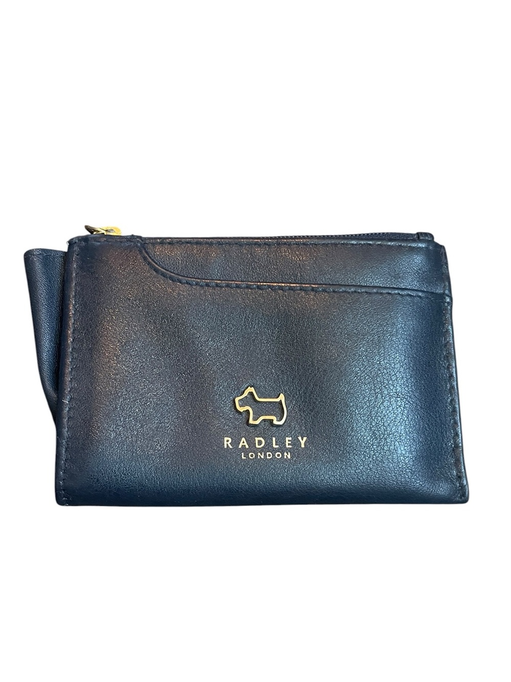 RADLEY LONDON Dark Blue Leather Zip Card Wallet with Gold Dog Emblem